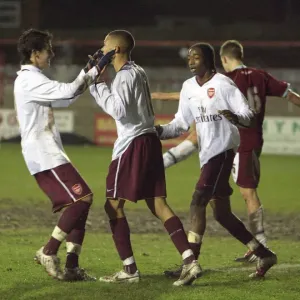 Kieran Gibbs celebrates scoring for Arsenal with Rui Fonte and Sanchez Watt Kieran Gibbs celebrates scoring for Arsenal with Rui Fonte and Sanchez Watt