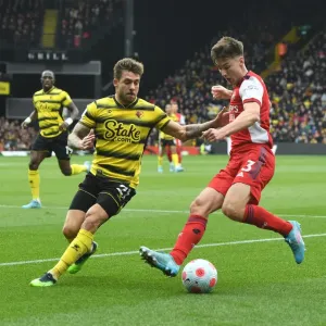 Kieran Tierney Clashes with Femenia: Watford vs Arsenal, Premier League 2021-22 Kieran Tierney Clashes with Femenia: Watford vs Arsenal, Premier League 2021-22