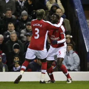 Kolo Toure and Bacary Sagna: Celebrating Arsenal's Second Goal Against West Bromwich Albion (3-1)