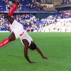 Kolo Toure celebrates by performing a back flip. Tottenham Hotspur v Arsenal