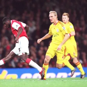 Kolo Toure scores Arsenals 2nd goal as Sami Hyypia (Liverpool) looks on