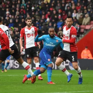 Lacazette vs Yoshida: Intense Moment at Southampton-Arsenal Premier League Clash