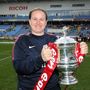 Laura Harvey (Arsenal Manager) with the FA Cup Trophy. Arsenal Ladies 2: 0 Bristol Academy Laura Harvey (Arsenal Manager) with the FA Cup Trophy. Arsenal Ladies 2: 0 Bristol Academy