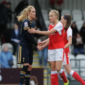 Leah Williamson and Wendy Martin: A Sportsmanlike Handshake After Arsenal Ladies vs. Tottenham Hotspur Ladies FA Cup Match