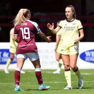 Lia Walti and Adriana Leon: A Sportsmanlike Handshake after West Ham United Women vs. Arsenal Women FA WSL Match