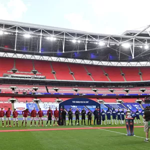 LONDON, ENGLAND - AUGUST 01: The Arsenal and Chelsea teams line up before the FA Cup Final match between Arsenal