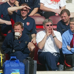 (L>R) Gary Lewin (Physio), Pat Rice (Assistant Manager) and Arsene Wenger