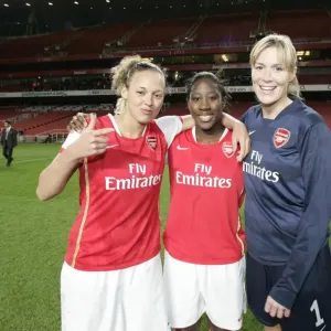 (L>R) Lianne Sanderson, Anita Asant and Emma Byrne (Arsenal) celebrate winning the league (L>R) Lianne Sanderson, Anita Asant and Emma Byrne (Arsenal) celebrate winning the league