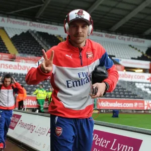 Lukas Podolski Arrives at Liberty Stadium Ahead of Swansea vs Arsenal (2014-15)
