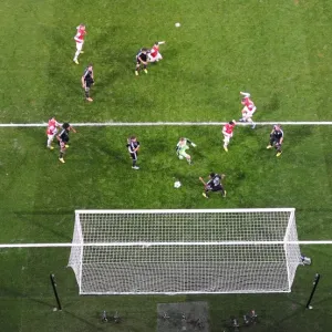 Lukas Podolski scores Arsenals goal past Manuel Neuer (Bayern). Arsenal 1: 3 Bayern Munich