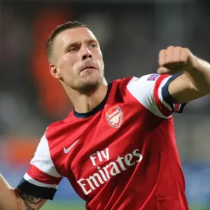 Lukas Podolski Scores First Arsenal Goal in UEFA Champions League Win over Montpellier (September 2012) Lukas Podolski Scores First Arsenal Goal in UEFA Champions League Win over Montpellier (September 2012)