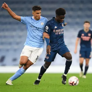 Manchester City vs Arsenal: Bukayo Saka Faces Rodrigo in Empty Etihad Stadium - Premier League 2020-21 Manchester City vs Arsenal: Bukayo Saka Faces Rodrigo in Empty Etihad Stadium - Premier League 2020-21