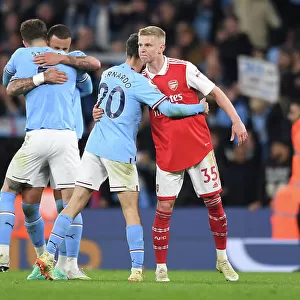 Manchester Rivalry: Zinchenko Embraces Silva After Intense Arsenal-Man City Clash (Premier League 2022-23)
