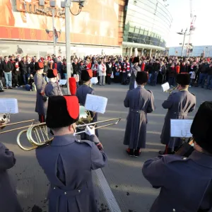 A marching band perform outside the stadium before the match. Arsenal 1: 0 Everton