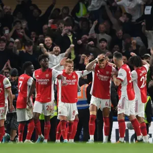 Martin Odegaard and Arsenal Team Celebrate Goals Against Chelsea in Premier League
