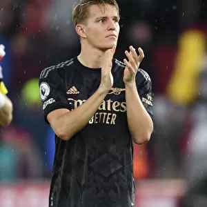 Martin Odegaard Celebrates with Arsenal Fans after Southampton Victory, 2022-23 Premier League