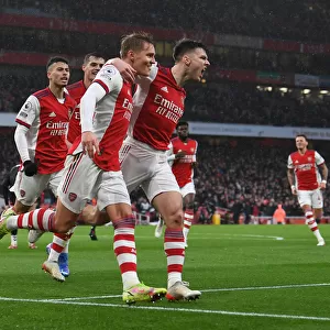 Martin Odegaard and Kieran Tierney Celebrate Arsenal's Second Goal vs Southampton (2021-22)