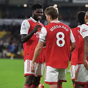 Martin Odegaard and Thomas Partey Celebrate Arsenal's Goals Against Wolverhampton Wanderers (2022-23)