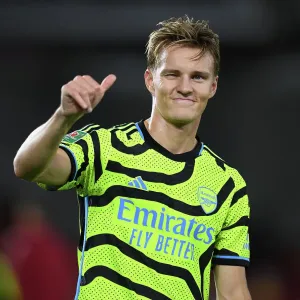 Martin Odegaard's Emotional Reaction: Arsenal Advance in Carabao Cup, Overcome Brentford, 2023-24
