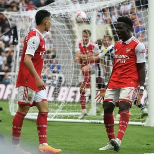 Martinelli and Saka Celebrate Arsenal's Winning Goals Against Newcastle United (2022-23)
