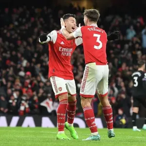 Martinelli and Tierney Celebrate Arsenal's Victory over West Ham United (2022-23) Martinelli and Tierney Celebrate Arsenal's Victory over West Ham United (2022-23)