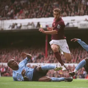 Mathieu Flamini (Arsenal) Sylvain Distin and David Sommeil (Man City)