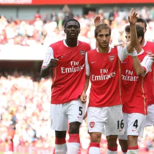 Mathieu Flamini celebrates scoring Arsenals 1st goal with Kolo Toure