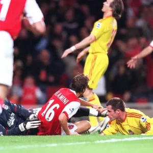 Mathieu Flamini scores Arsenals 1st goal past Pepe Reina and Jamie Carragher Mathieu Flamini scores Arsenals 1st goal past Pepe Reina and Jamie Carragher