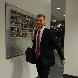 Per Mertesacker (Arsenal) before the match. Arsenal 2: 2 Swansea City. Barclays Premier League