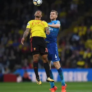 Per Mertesacker vs. Andre Gray: Heading Clash in Arsenal's Victory over Watford (2017-18)