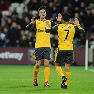 Mesut Ozil and Alexis Sanchez Celebrate Goal: West Ham United vs Arsenal, 2016-17 Premier League