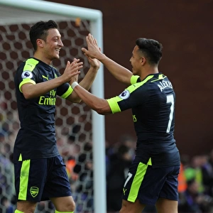 Mesut Ozil and Alexis Sanchez Celebrate Goals: Stoke City vs Arsenal, Premier League 2016-17