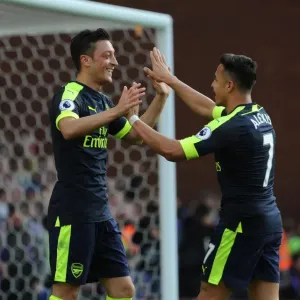 Mesut Ozil and Alexis Sanchez Celebrate Goals Print Mesut Ozil and Alexis Sanchez Celebrate Goals Print