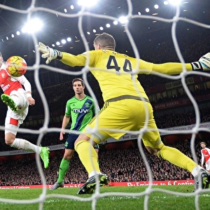 Mesut Ozil's Shot Stopped by Fraser Forster: Arsenal vs. Southampton, Premier League 2015-16