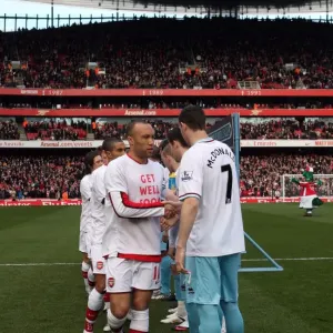 Mikael Silvestre (Arsenal) shakes hands with Kevin McDonald (Burnley). Arsenal 3 Mikael Silvestre (Arsenal) shakes hands with Kevin McDonald (Burnley). Arsenal 3