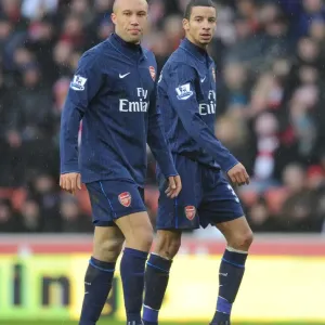 Mikael Silvestre and Craig Eastmond (Arsenal). Stoke City 3: 1 Arsenal, FA Cup 4th round Mikael Silvestre and Craig Eastmond (Arsenal). Stoke City 3: 1 Arsenal, FA Cup 4th round