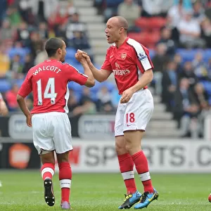 Mikael Silvestre and Theo Walcott: Celebrating Arsenal's 2nd Goal Against Wigan Athletic, FA Premier League, 2010
