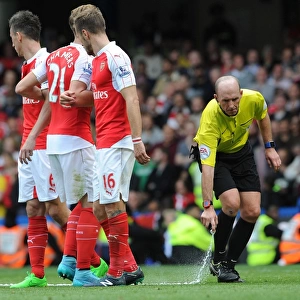 Mike Dean Directs Arsenal's Wall Formation during Chelsea vs Arsenal (2015-16)