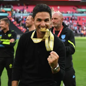 Mikel Arteta and Arsenal Celebrate Community Shield Victory over Manchester City (2023-24) Mikel Arteta and Arsenal Celebrate Community Shield Victory over Manchester City (2023-24)
