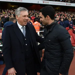 Mikel Arteta and Carlo Ancelotti's Pre-Match Greeting: Arsenal vs. Everton in the Premier League (2019-20)
