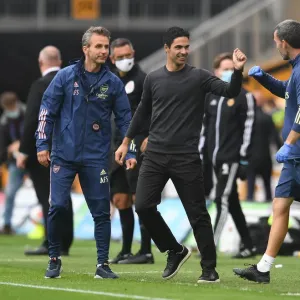 Mikel Arteta Celebrates Arsenal's Second Goal Against Wolverhampton Wanderers (2019-2020)