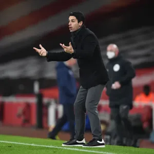 Mikel Arteta at Emirates Stadium: Arsenal vs Crystal Palace, Premier League 2021 (Behind Closed Doors)