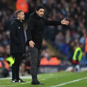 Mikel Arteta at Etihad Stadium: Manchester City vs. Arsenal FC, Premier League 2022-23 Mikel Arteta at Etihad Stadium: Manchester City vs. Arsenal FC, Premier League 2022-23