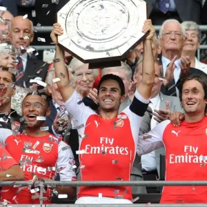 Mikel Arteta Lifts FA Community Shield Print Mikel Arteta Lifts FA Community Shield Print