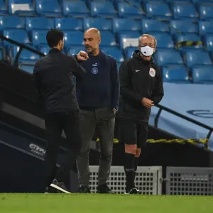 Mikel Arteta and Pep Guardiola: A Season's End Meeting - Manchester City vs Arsenal FC, Premier League 2019-2020 Mikel Arteta and Pep Guardiola: A Season's End Meeting - Manchester City vs Arsenal FC, Premier League 2019-2020