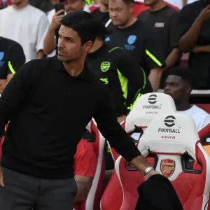 Mikel Arteta's Premier League Showdown: Arsenal vs Manchester United (2023-24) - Arsenal Manager's Determined Face at Emirates Stadium Mikel Arteta's Premier League Showdown: Arsenal vs Manchester United (2023-24) - Arsenal Manager's Determined Face at Emirates Stadium