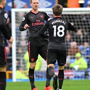 Monreal and Mertesacker Celebrate First Goal: Everton vs. Arsenal, 2017-18 Premier League