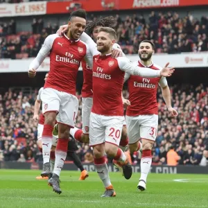 Mustafi and Aubameyang Celebrate Arsenal's First Goal Against Watford (2017-18)