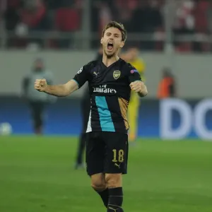 Nacho Monreal Celebrates Arsenal's UEFA Champions League Victory over Olympiacos Nacho Monreal Celebrates Arsenal's UEFA Champions League Victory over Olympiacos