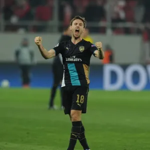 Nacho Monreal's Exuberant Celebration: Arsenal's UEFA Champions League Victory over Olympiacos Nacho Monreal's Exuberant Celebration: Arsenal's UEFA Champions League Victory over Olympiacos